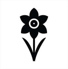 Elegant Daffodil Flower Illustration with Simple Lines and Bold Black Silhouette Design for Springtime and Botanical Themes