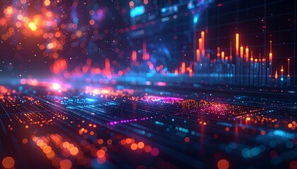 Futuristic digital dashboard with glowing data visualizations