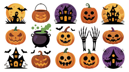 Obraz premium Halloween Element Collection Pumpkin Bat and Spooky House png isolated cutout background