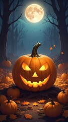 Creepy Halloween Jack O lantern Under a Full Moon