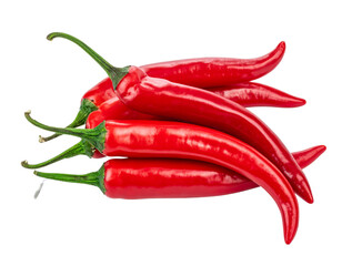 Fresh Green Chili Peppers Piled Up, Top View, isolated.jpg - Single Stemmed Red Chili Pepper Cluster, Side Angle, isolated