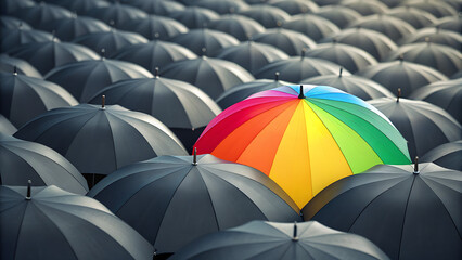 &ldquo;Rainbow Umbrella Among Black &ndash; Concept of Diversity, Individuality, and Standing Out from the Crowd&rdquo;