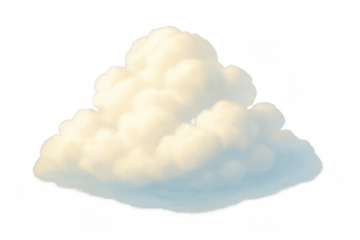 Cartoon style illustration of a fluffy white cloud floating on a transparent background, ideal for weather or sky-themed projects