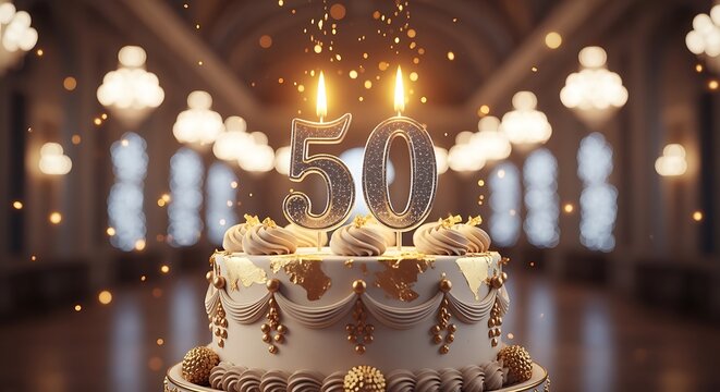 Elegant 50th Birthday Cake with Candles - Powered by Adobe