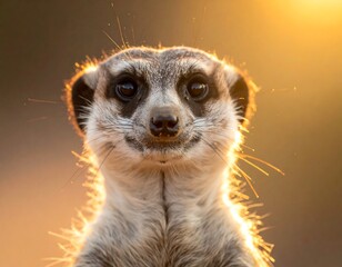 Close-up meerkat face, golden light