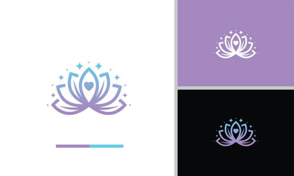 Lotus flower logo design with starlight around it is creative, elegant and modern