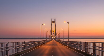 Obraz premium A glowing bridge leading into the horizon, symbol of endless future.