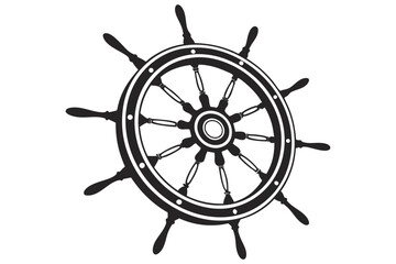 Obraz premium Ship Helm Silhouette – Nautical Steering Wheel Vector Design
