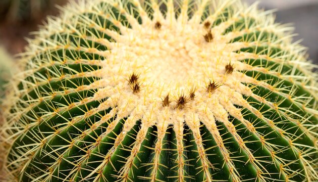 Close-up of a round cactus with radiating spines - Powered by Adobe