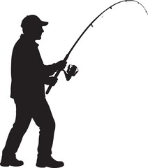 Obraz premium Silhouette of a man fishing with a bent rod reel