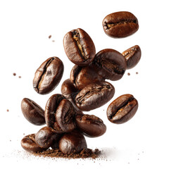 Obraz premium Falling coffee beans isolated [Transparent Background PNG].