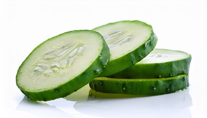 Fresh Green Cucumber Slices On White Background