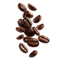 Obraz premium Falling coffee beans isolated [Transparent Background PNG].