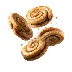 Falling french palmier cookies isolated with clipping path [Transparent Background PNG].