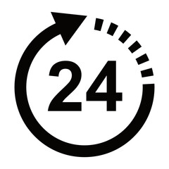 Twenty four hour service icon with arrow and dotted line indicating time