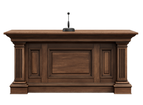 Ornate Wooden Podium With Microphone Keywords: podium, lectern, desk, wood isolated on a transparent background