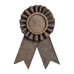 Handcrafted artisanal award ribbon with rough woven texture and rosette design