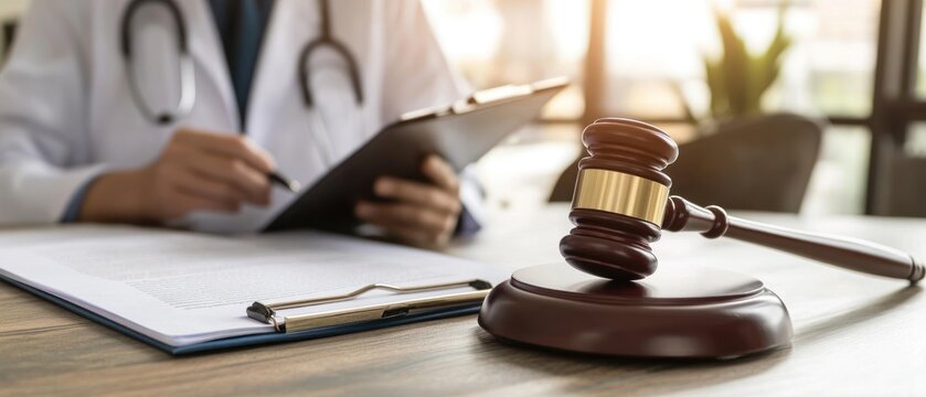 Medical law and justice gavel doctor review document