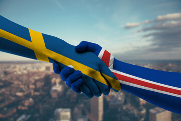 Shaking hands Sweden and Iceland