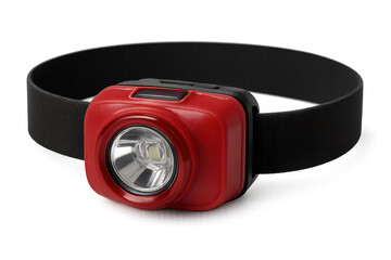 Red Headlamp with Black Strap on Transparent Background