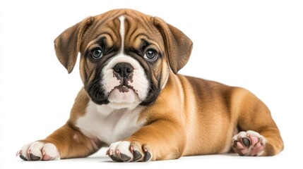 Obraz premium Small dog puppy lying down on white background