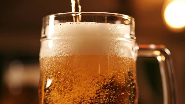 Pouring a Refreshing Glass of Golden Beer A Close-Up View