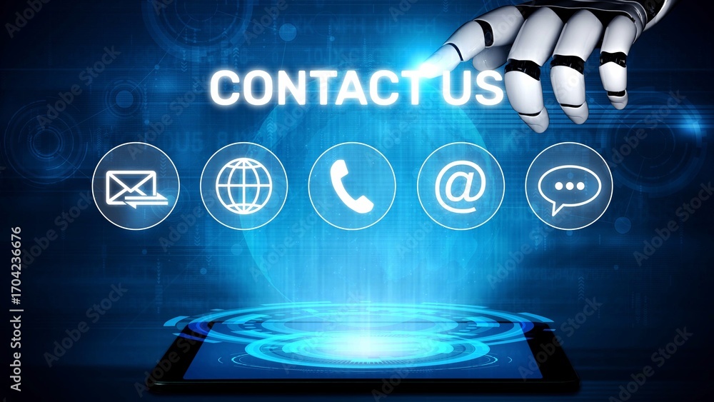 Poster ui concept for contact us section showing icons for email, web, phone, and message. contact and supp