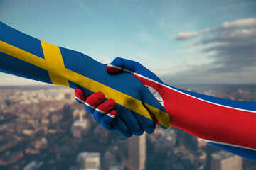 Shaking hands Sweden and Korea, North-2