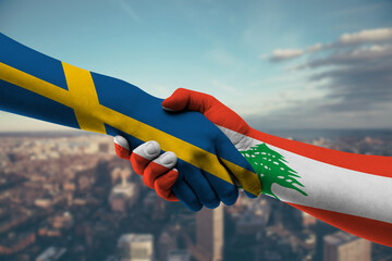 Shaking hands Sweden and Lebanon