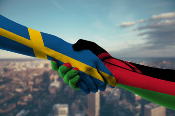 Fototapeta premium Shaking hands Sweden and Malawi