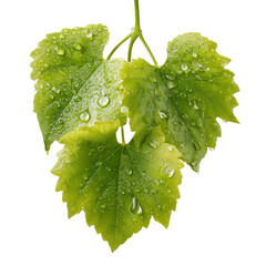 Fresh garden vine leaf sprig with realistic dew drops nature's beauty close up detail