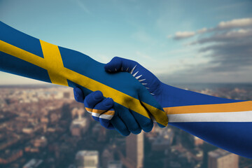 Fototapeta premium Shaking hands Sweden and Marshall Islands