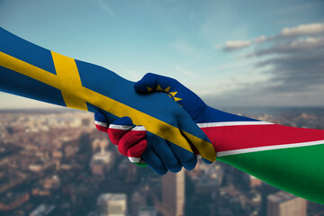 Shaking hands Sweden and Namibia