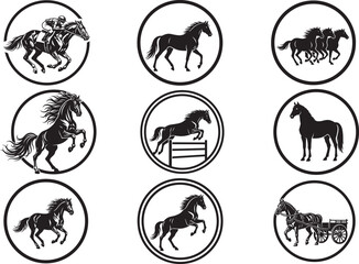 Horse Silhouette Vector Bundle – Running, Jumping, Standing Horse Clipart Pack on White Background