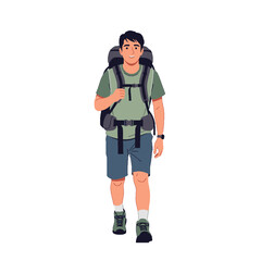 Young Man Hiking with Backpack
