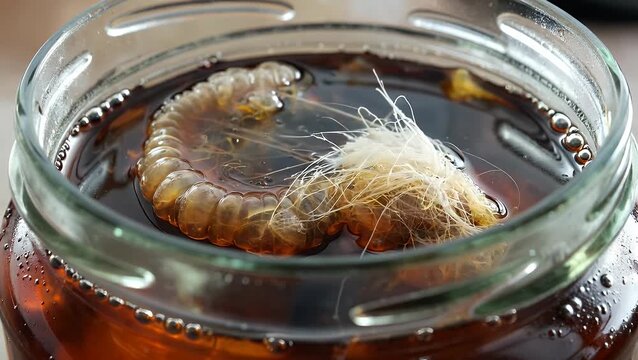 Homemade Fermented Probiotic Tea Beverage Containing Symbiotic Colony of Microorganisms in Glass Container