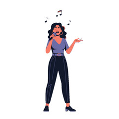 Woman Singing Karaoke with Microphone