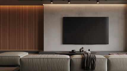 Modern Living Room with Large TV and Plush Sofa