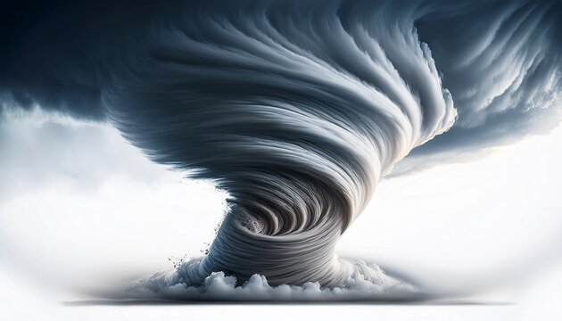 Dramatic Tornado Powerful Storm Clouds Swirl Against White Dynamic Tornado Shape Billowing Clouds Create Intense Destruction Evokes Natural Forces Power Threatening Weather Illustration