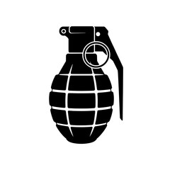 Fototapeta premium Single Hand Grenade Icon: Solid Black, Detailed Silhouette on White Background
