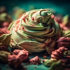 Close-up of a meringue dessert pastel colors perfect for bakery advertising and sweet treat promotions