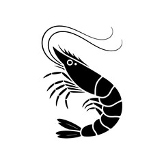 Single Black Silhouette Shrimp Icon: Seafood Restaurant Logo Design