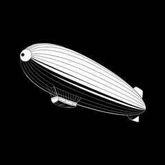 Fototapeta premium Single Line Art Zeppelin Airship: White on Black Background