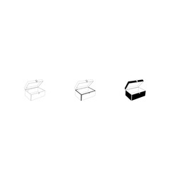Simple line art illustrations of open gift boxes in three variations: grayscale, black and white, and solid black.