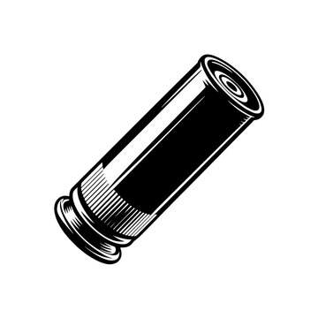 Single Shotgun Shell Icon: Black and White Vintage Style Illustration