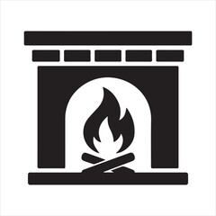Fireplace icon silhouette vector with white background