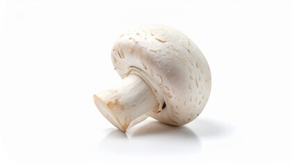 Fototapeta premium White Mushroom with Round Cap and Natural Stem Isolated on White Background for Botanical Object, Edible Fungus and Organic Food Concept