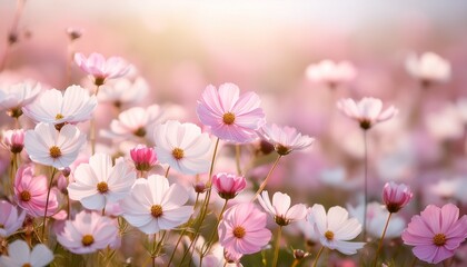 Obraz premium Delicate Pink White Flower Meadow Soft Blossom Background Floral Wallpaper