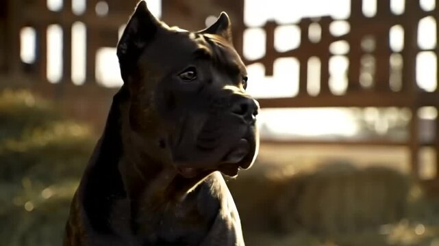 Black dog portrait in rustic setting