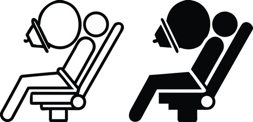 Airbag Icons. Black and White Vector Illustrations. A Device Designed to Mitigate the Impact of the Driver and Passengers in a Collision in Transport. Concept Safety and Protection

